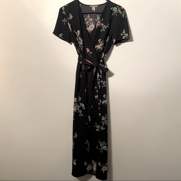 Black Floral Wrap Dress - Picture 1 of 10